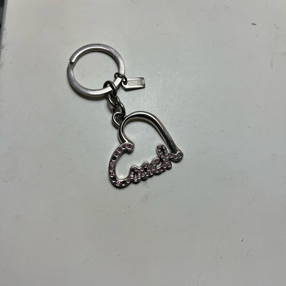Coach Silver and Pink Heart Keychain